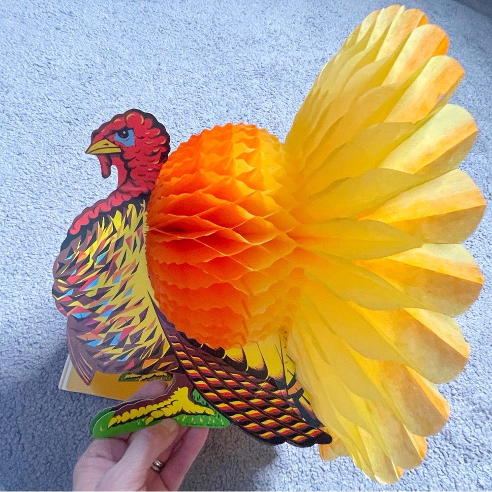Vintage Beistle Honeycomb Thanksgiving Turkey Centerpiece Decoration 8.75"